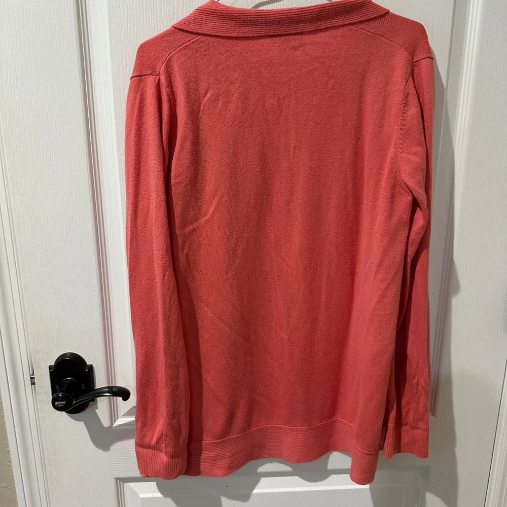 LOFT Coral Orange Draped Open Front Cardigan Sz L